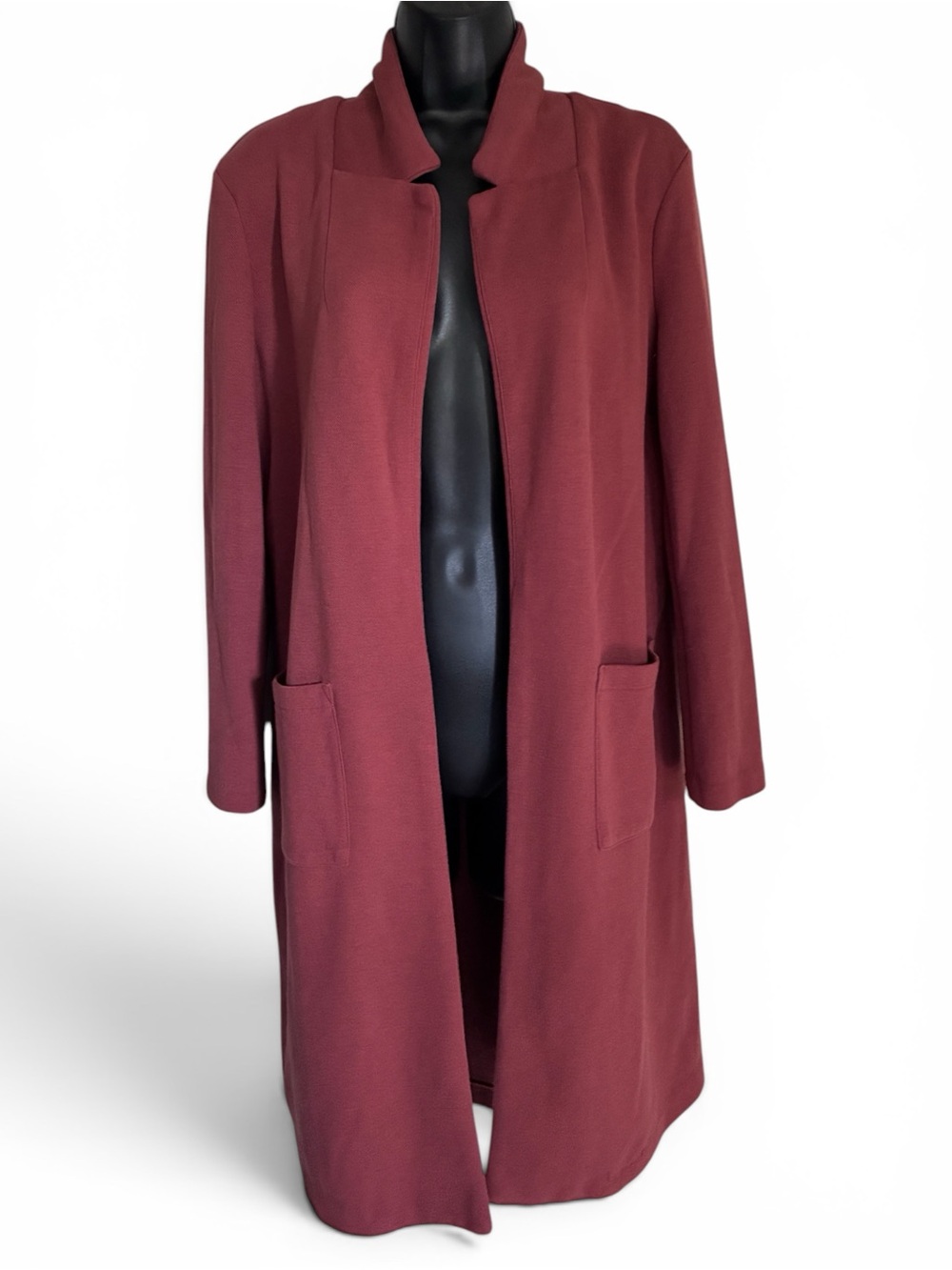 VTG 90s Y2k Long Minimalist Open-Front Trench Coat Duster Rust Red Orange Sz M